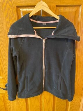 Roxy Black Fleece Jacket with Pink Trim